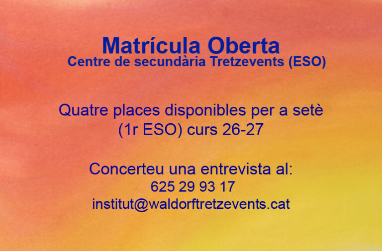 Darreres places disponibles 1r ESO 26-27